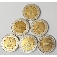 GERMANY . UNDATED . TWO 2 EURO . 6 SPECIMEN MINT COINS . 1 COUNTRY and 5 CITIES